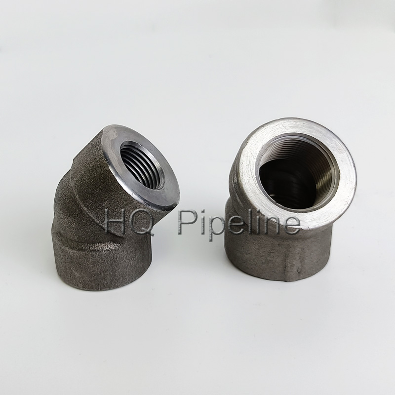 ASME B16.11 Forged Stainless Steel 45 Degree Socket Weld Threaded Pipe Elbow