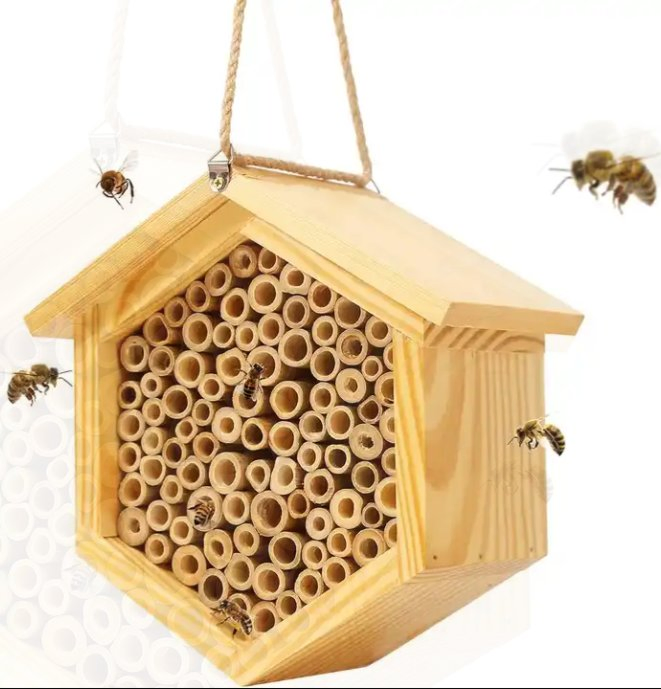 Garden Hanging Wooden Native Bee Hive Hexagon House Wooden Insect Mason Bee Hotel