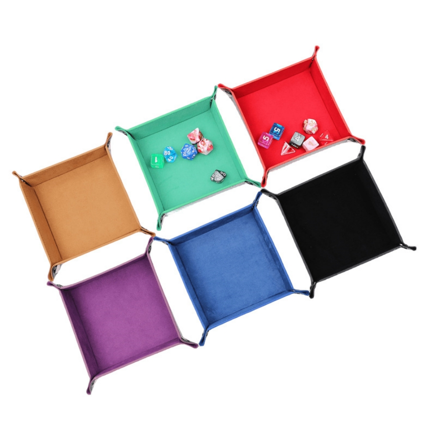 Rectangle Table Games Dnd Dice Storage Box Leather Velvet Folding Dice Tray