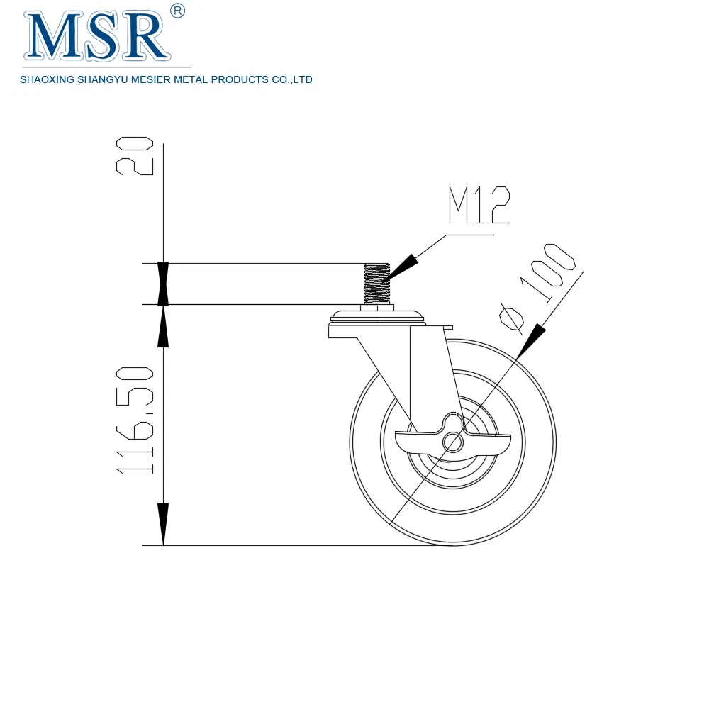 M12-100 Threaded Stem Swivel Casters with Brake for T Slot Aluminium Profile