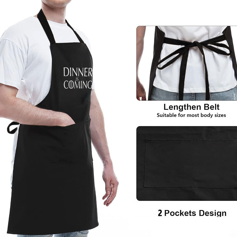 Cross-Border Bestseller Black Printed Letter Apron, Anti-Stain Work Apron for Catering, Coffee Shops and Restaurants