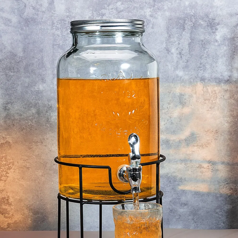 5.5L Round Glass Fruit Juice Bottle Lemonade Soda Water Dispensadores De Bebidas Cold Drink Dispenser with Stand and Tap