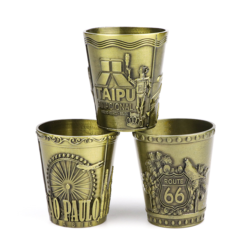 Customised Made Vintage Metal Shot Glass Countries City Souvenir Tourist Shot Glasses
