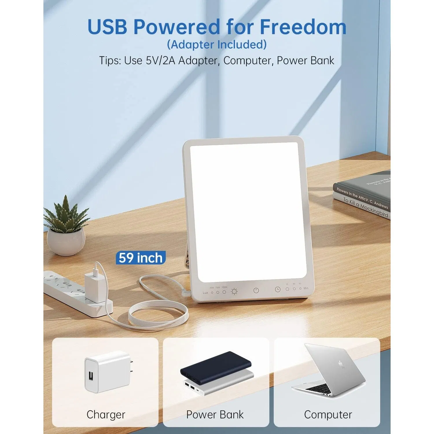10000 Lux Portable Sun Light Therapy Light with Touch Control Memory Function 3 Timing Mode