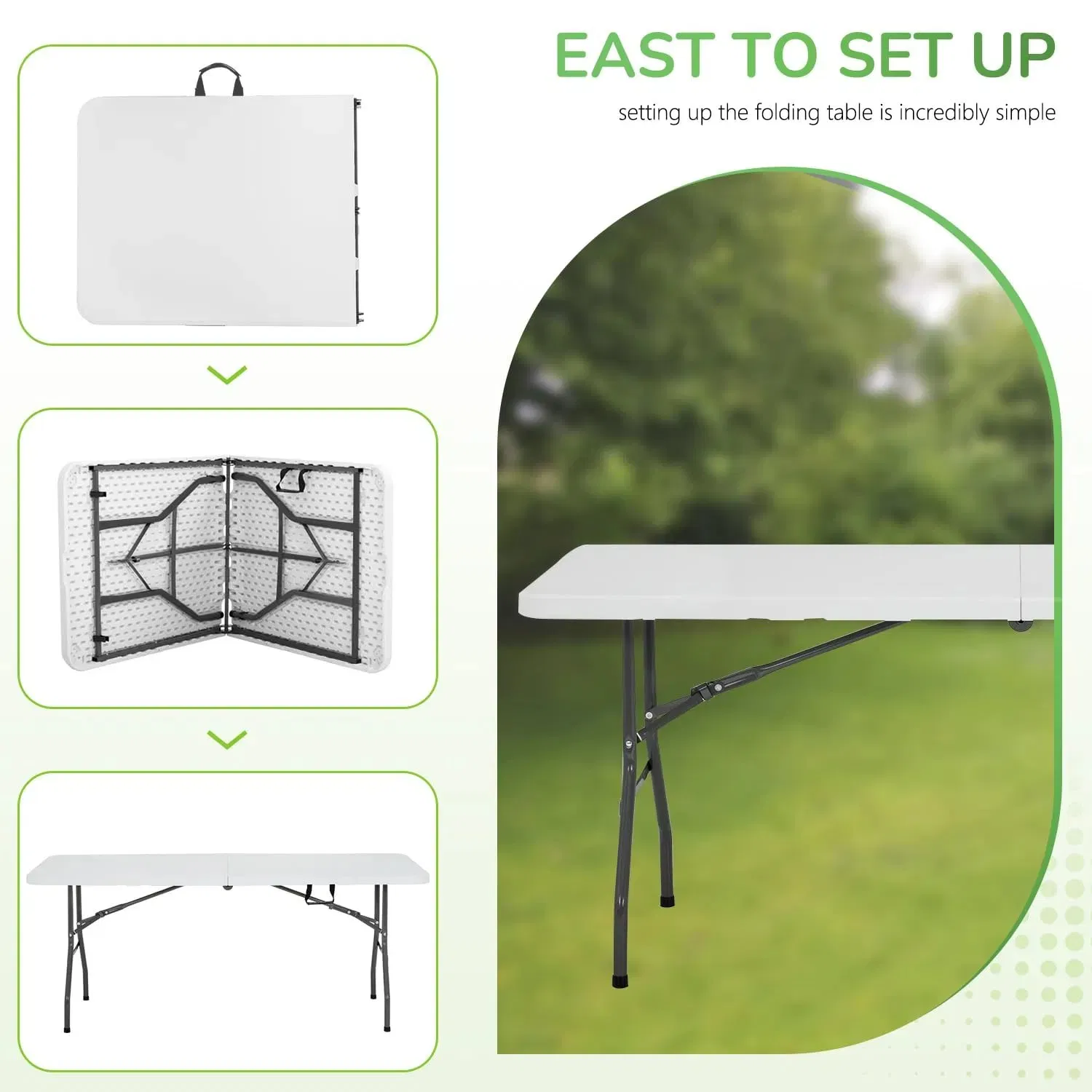 6FT 180cm HDPE Table with Durable Plastic for Outdoor Camping Hiking Picnics