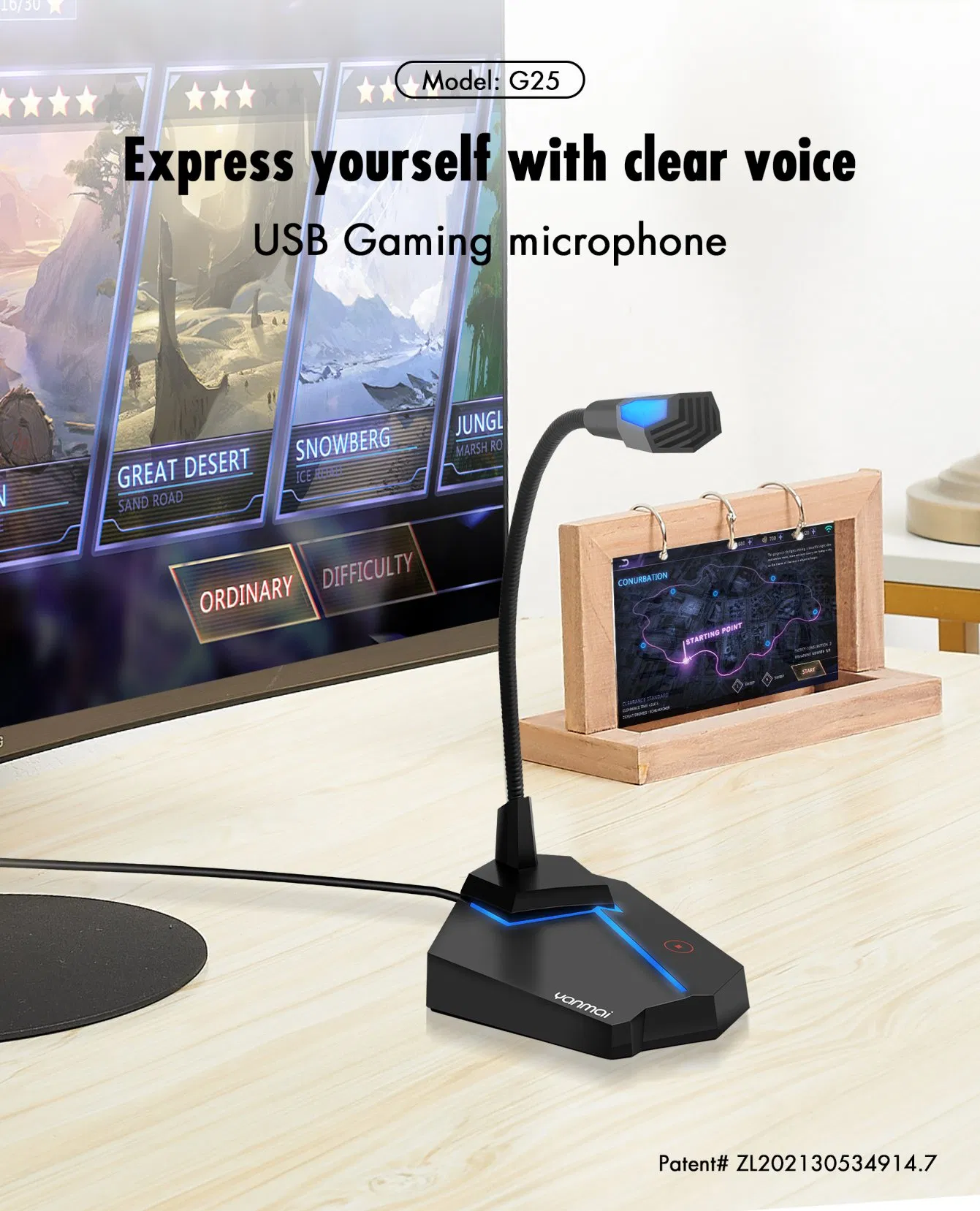 USB Microphone 1.35m Shielded Wire Clear Sound