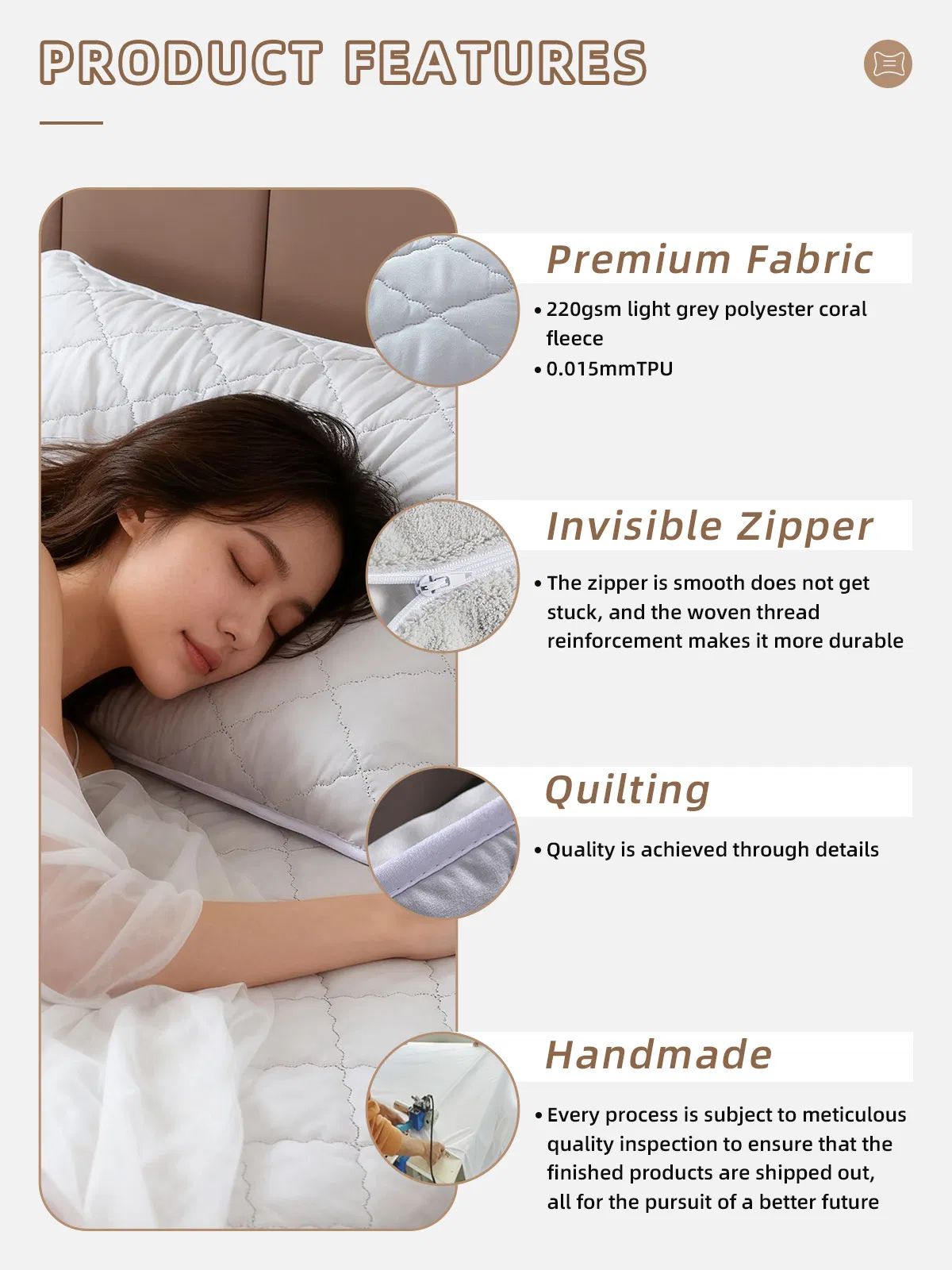 Custom Brushed Waterproof Bedding Pillow Cover Soft Pillow Case