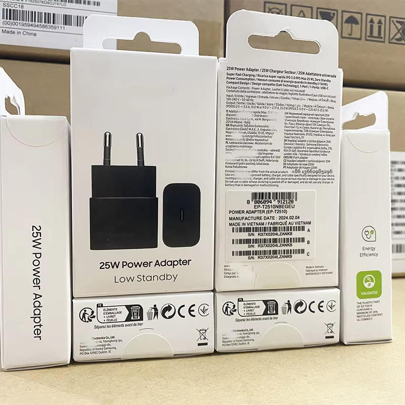 25 Watt Charger Pd Phone Charger Super Fast Charge Black USB-C Power Adapter for Samsung Galaxy S24 S23 S21 S21 Plus T2510