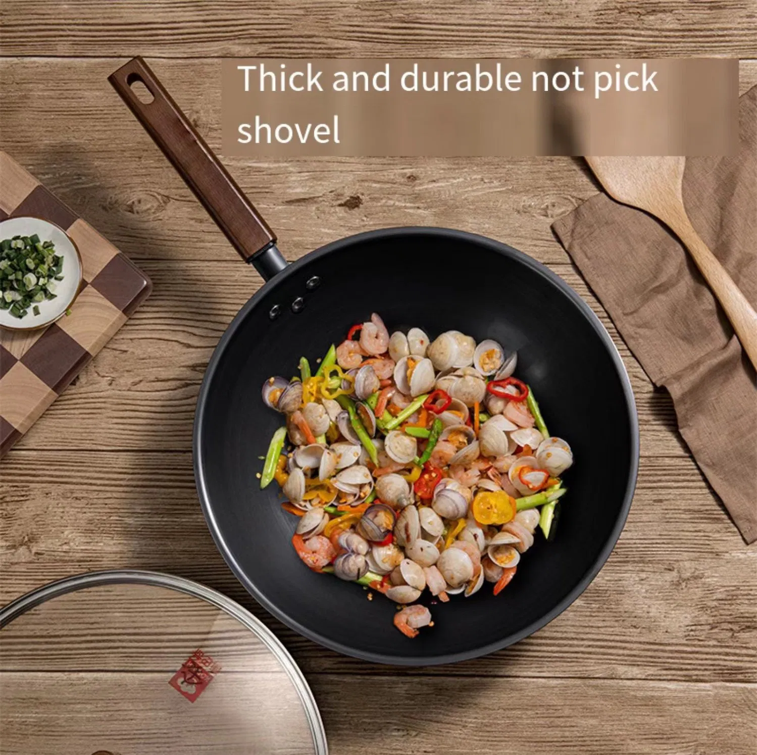 32cm Easy Handle Chinese Cooking Iron Pan Gas Cooker Fry Pan Iron Nonstick Kitchen Wok