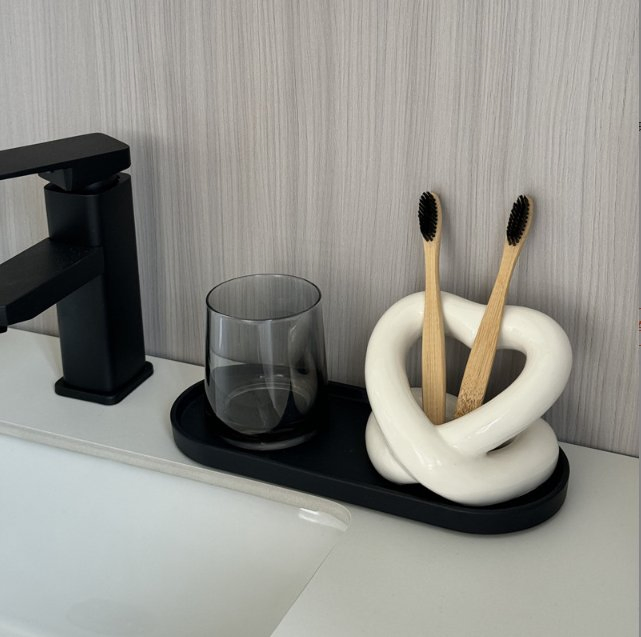 Heart Ceramic Toothbrush Holder for Couples Bathroom Toothpaste and Toothbrush Storage