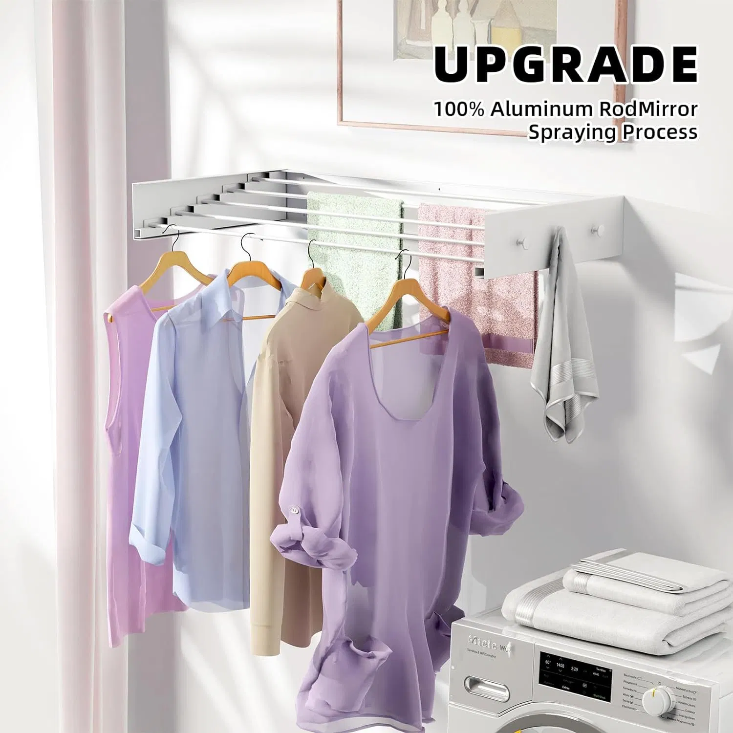 Hot Selling Hidden Bathroom Towel Multi-Functional Folding Wall-Mounted Clothes Drying Rack