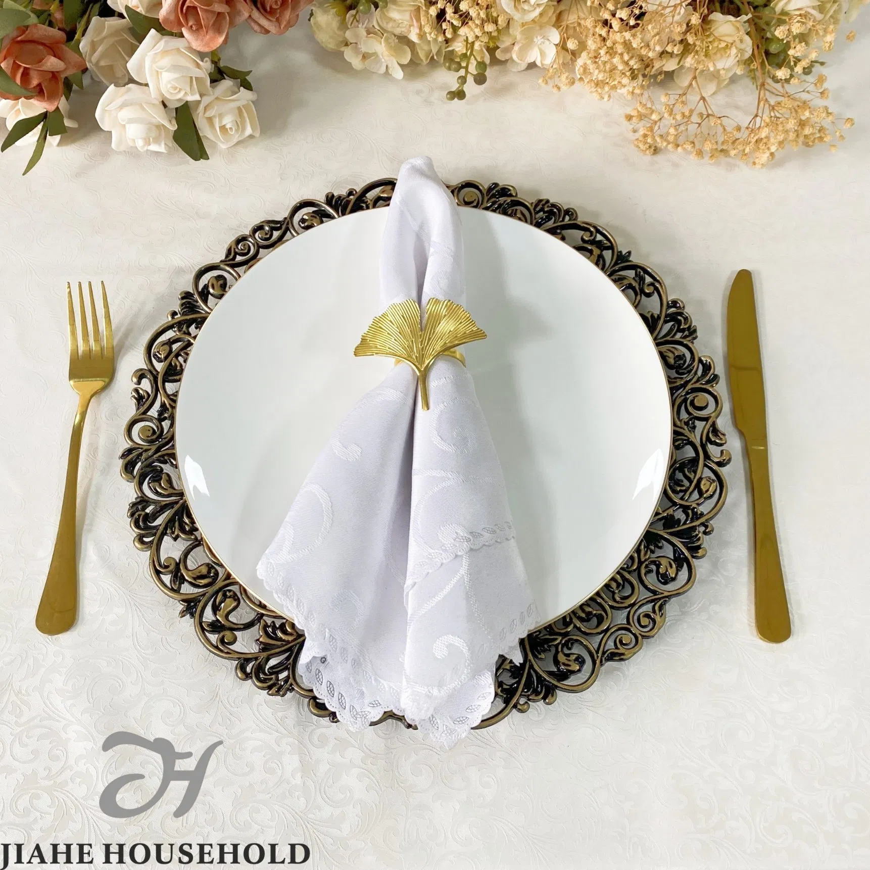 Gift Gold Beaded Wedding Event Party Home Decor Plastic Charger Plate