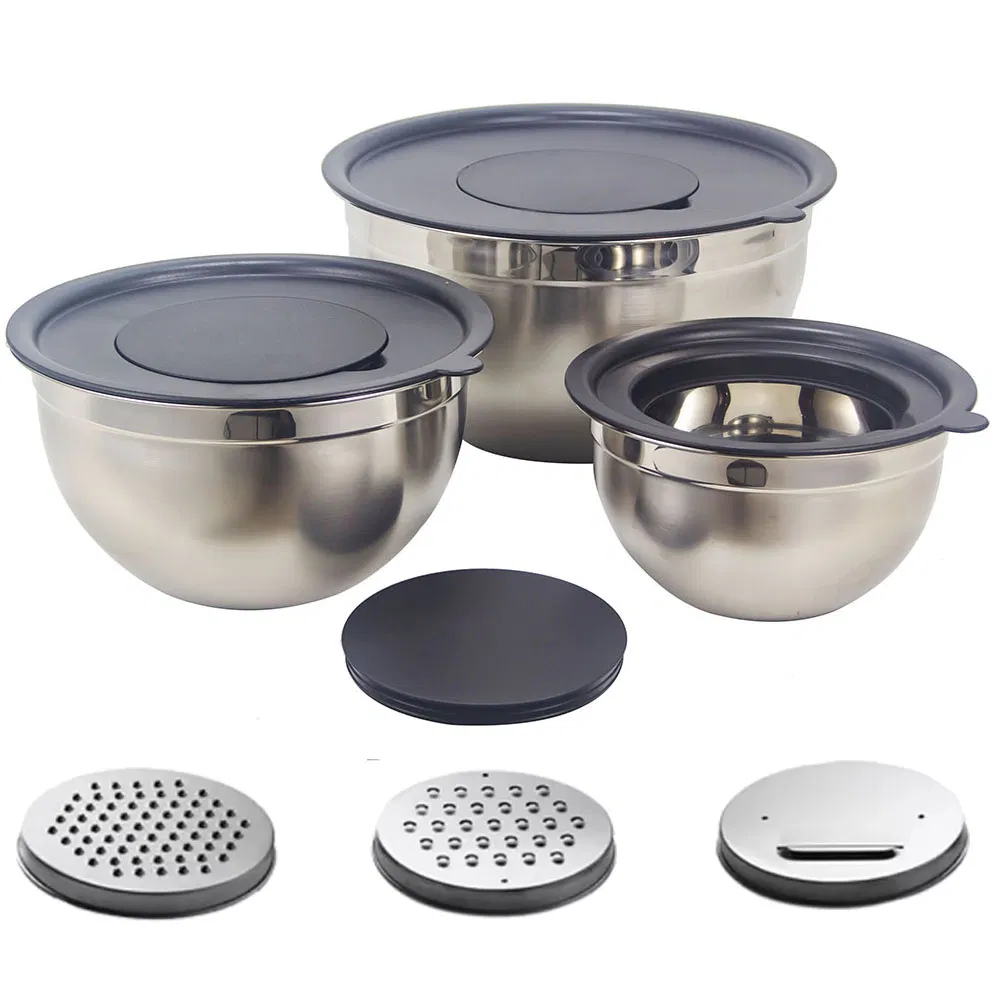 Stainless Steel Salad Mixing Bowl (basin, pot, with plastic nested lid)