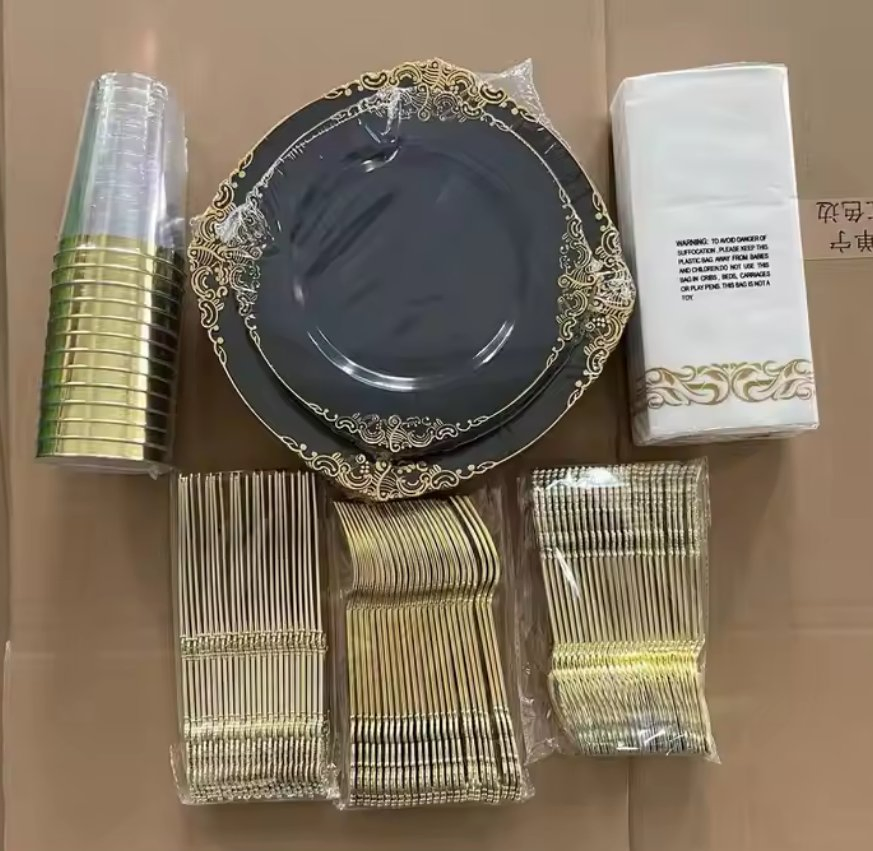 Factory Direct Acrylic Charger Plates Wholesale Clear Charger Plates with Gold Rim Plastic Clear Charger Plates with Gold Rim
