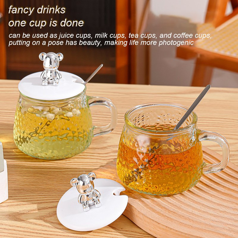 High Appearance Ins Coffee Cup Bear Glass Mug Water Mug with Hand Greeting Handle Black Tea Mug