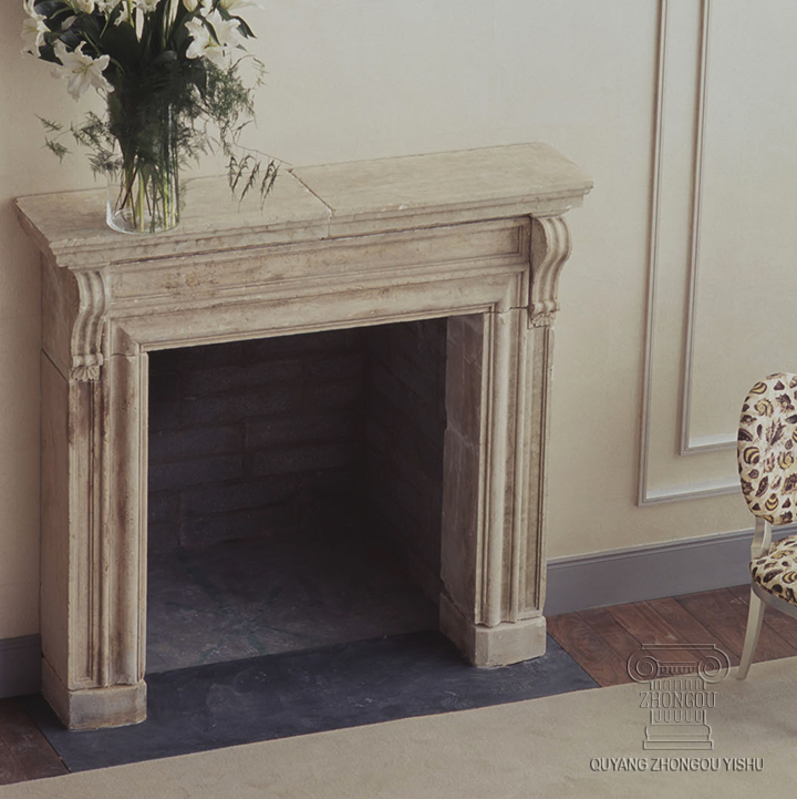 Travertine Marble Fireplace in French Style Design