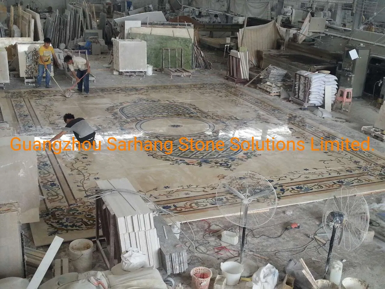 Large Rectangle Shape Complicated Waterjet Marble Inlay Floor for Corridor/Lobby/Hall in Hotel/Villa