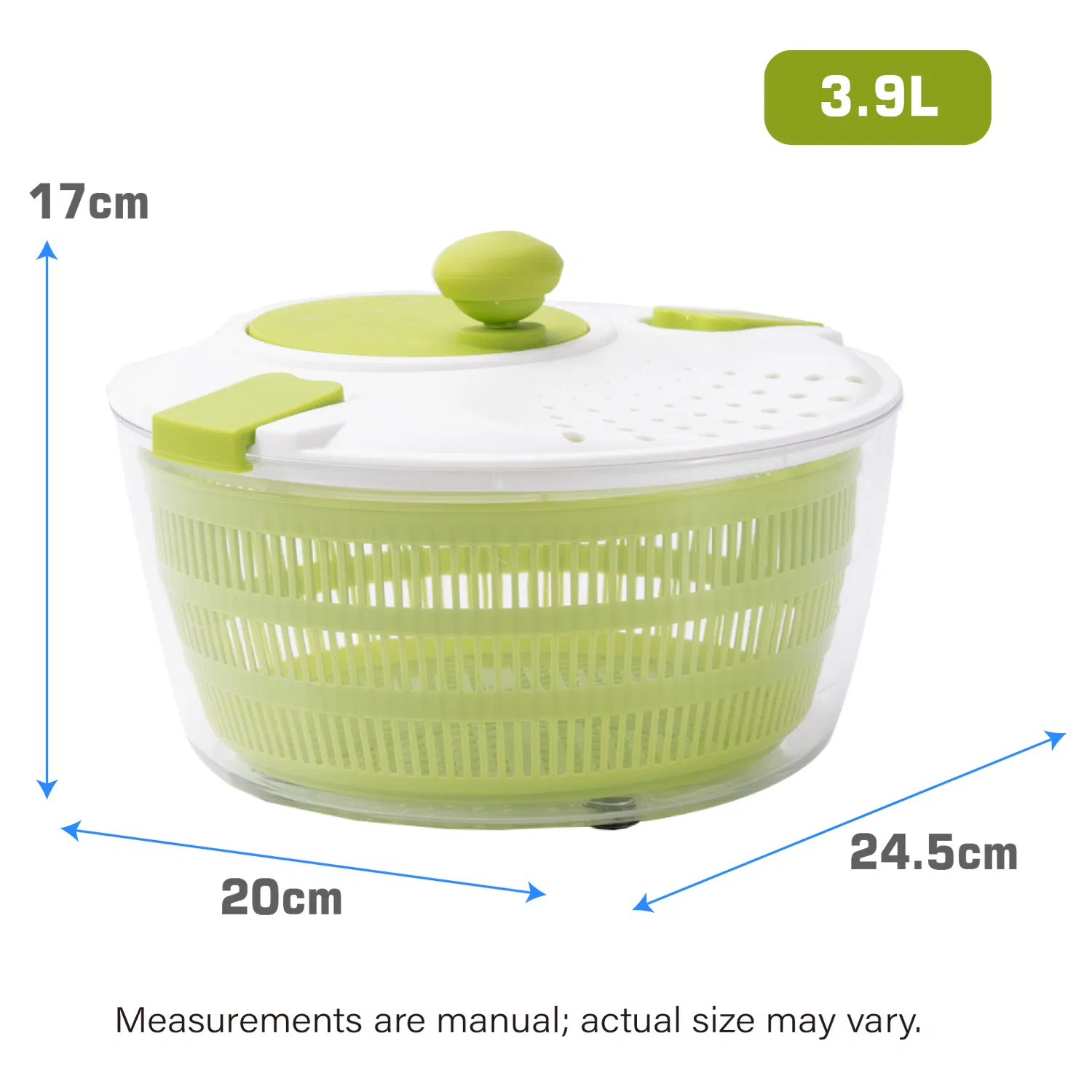Forest Green Manual Salad Spinner with Secure Locking Clips & Anti-Slip Silicone Base