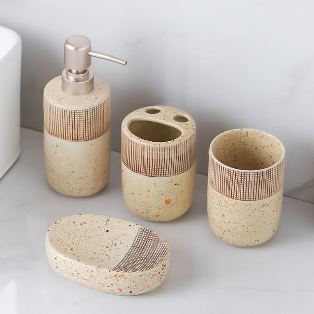Elegant Ceramic Bathroom Set with Soap Dispenser, Toothbrush Holder