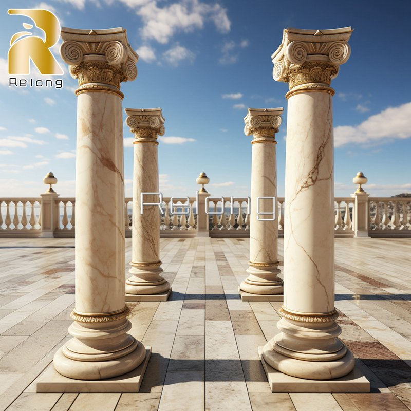 Hand Polished Natural Marble Stone Carved Building Pillar Wholesale