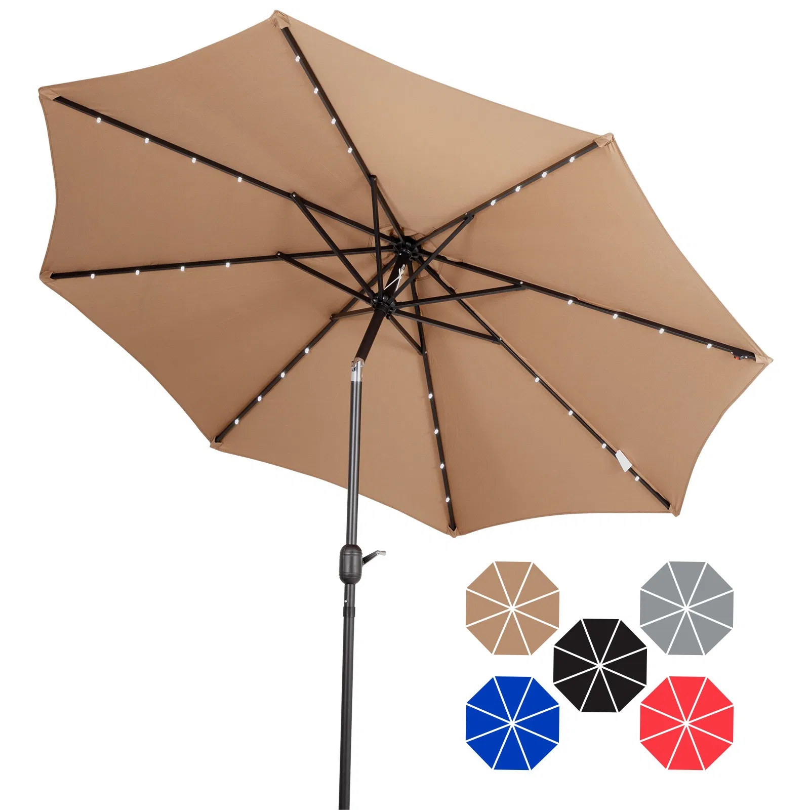 Umbrella Set Aluminum LED Light Garden Umbrella with Solar Panel Outside Beach Sun Parasol