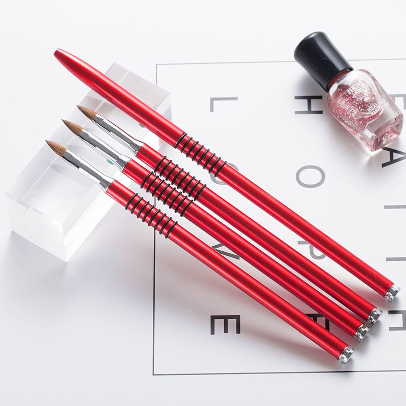 3D Carved Pen Crystal Red Nail Acrylic Brush for Nail Art