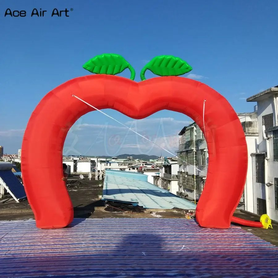 Newly Design 5m Wide Big Red Inflatable Apple Arch for Wedding Party, Playground Decoration Free Air Blower