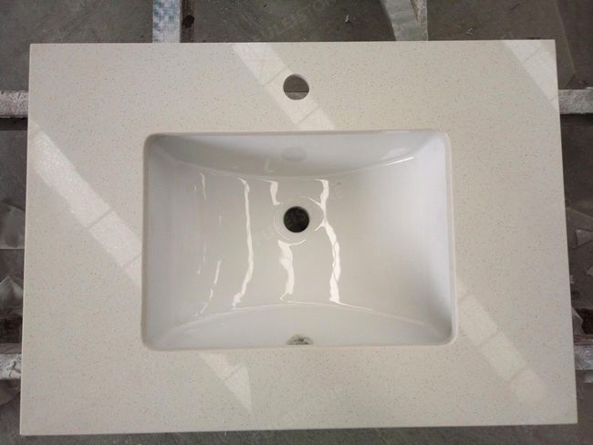 Artificial Stone Light Beige Fine Grains White Quartz Stone Vanity Tops for Bathroom