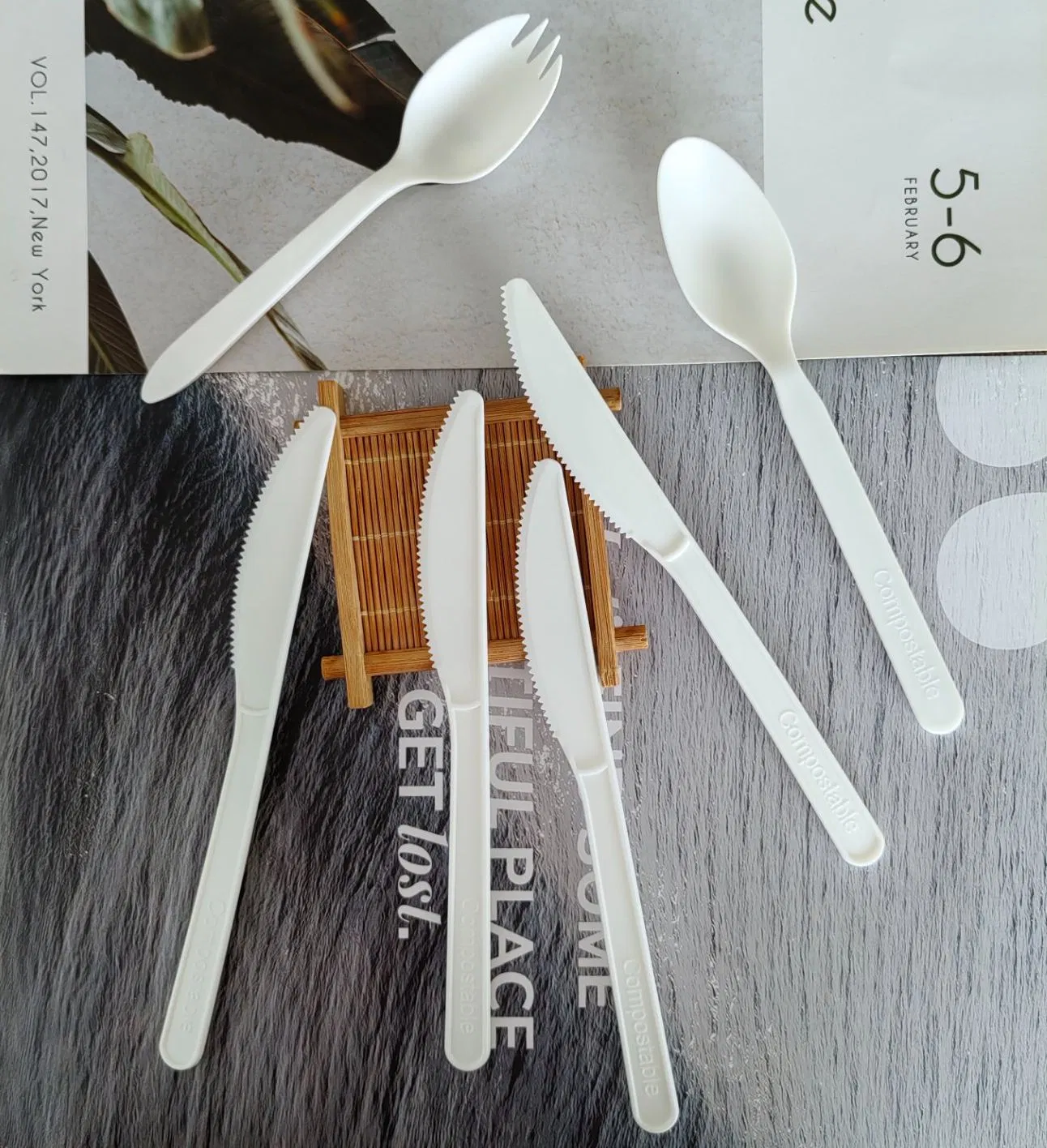 Disposable Compostable Cutlery PLA Forks and Spoons Flatware Knife Tableware Cutlery Utensils