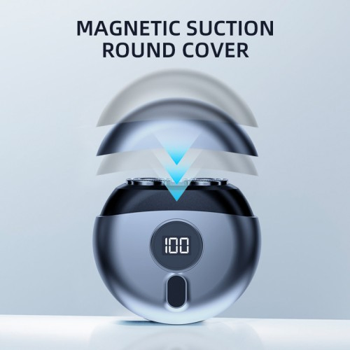 Round Rechargeable Waterproof LED Digital Pocket Size UFO Razor Portable Men's Electric Mini Shaver