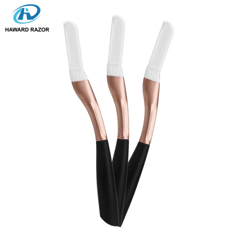 Professional Women Eyebrow Razor Replaceable Blades with Non-Slip Metal/Rubber Handle & Precision Edge