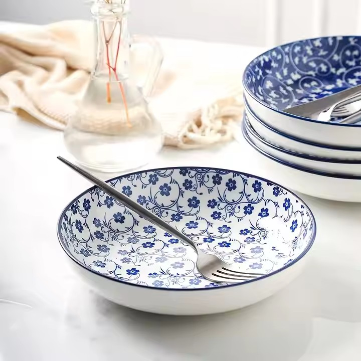 8"Coup Soup Bowl with Stamp Under Glaze Decal Ceramic Porcelain Tableware