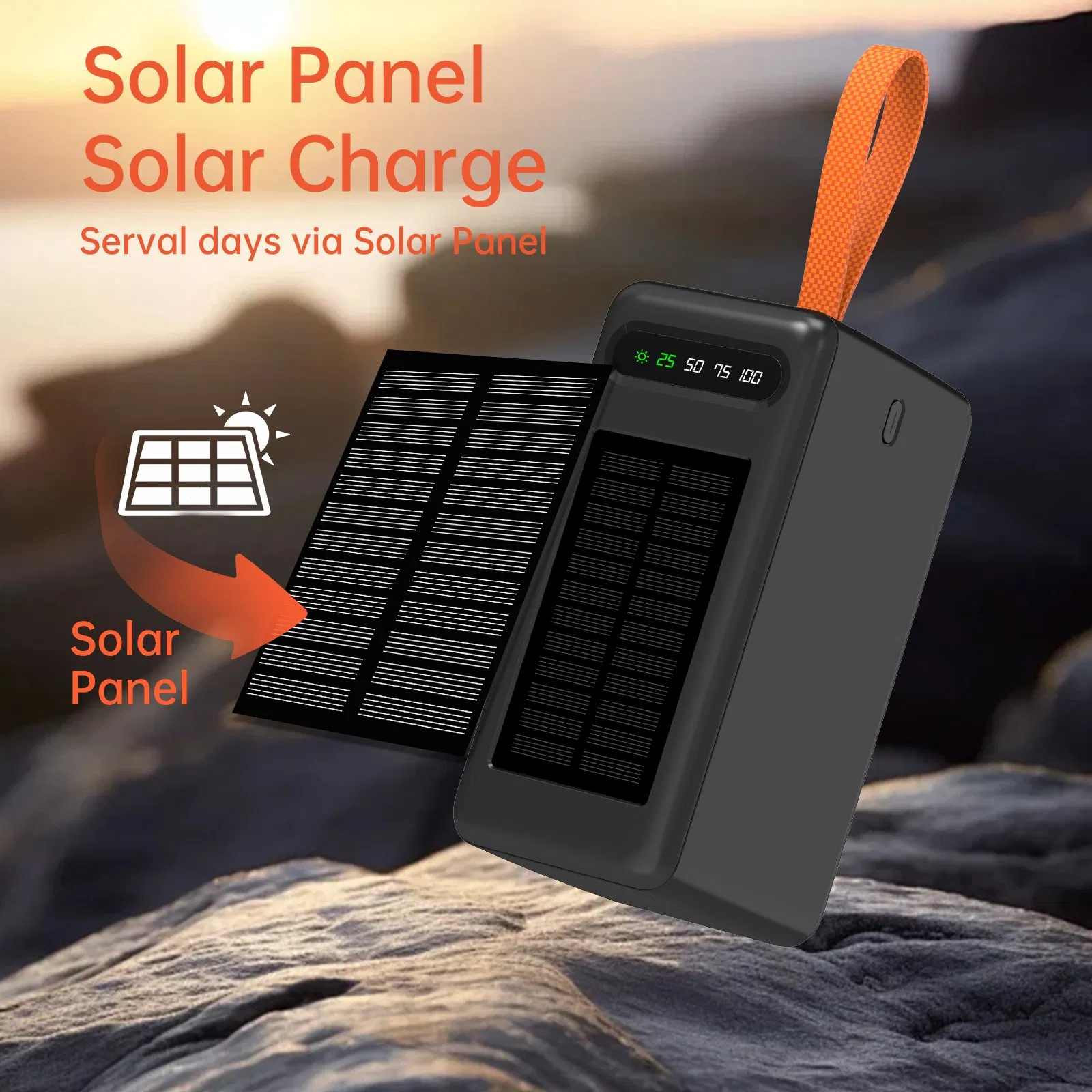 60000mAh Solar Power Bank Fast Charging 6-Port Output HD Display A376 Aspor