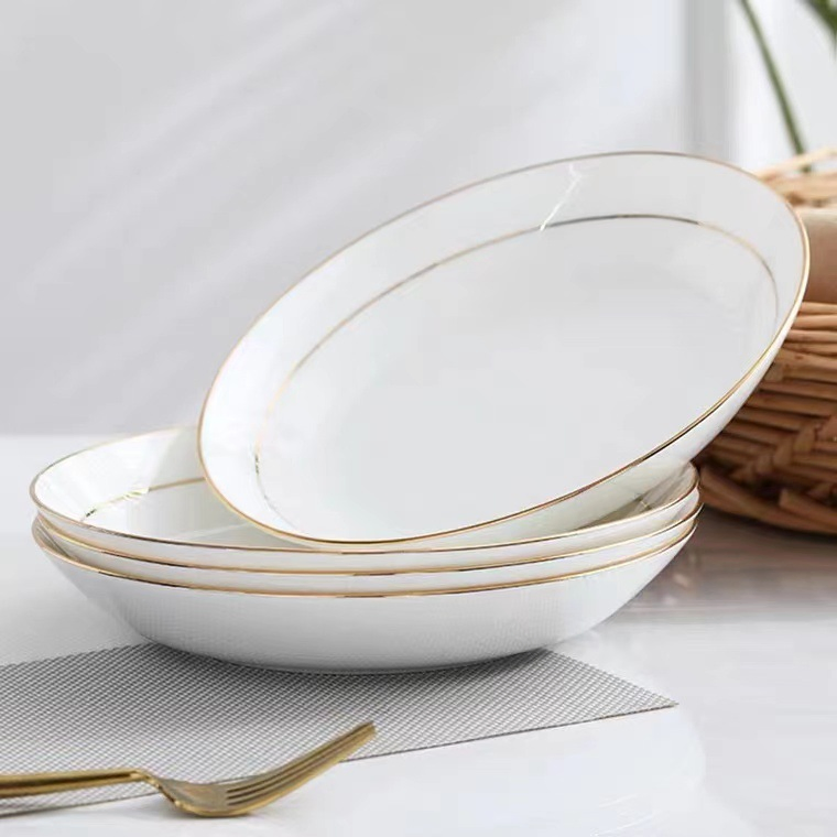 8"Coup Moon Soup Bowl Plate Ggk Decal Golden Line Ceramic Porcelain Tableware