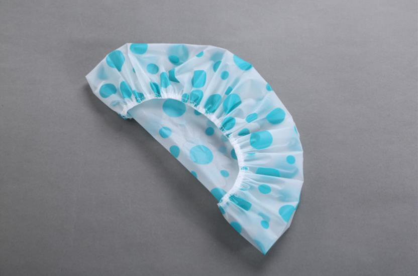Disposable PE Shower Cap with Heart-Shaped in Blue