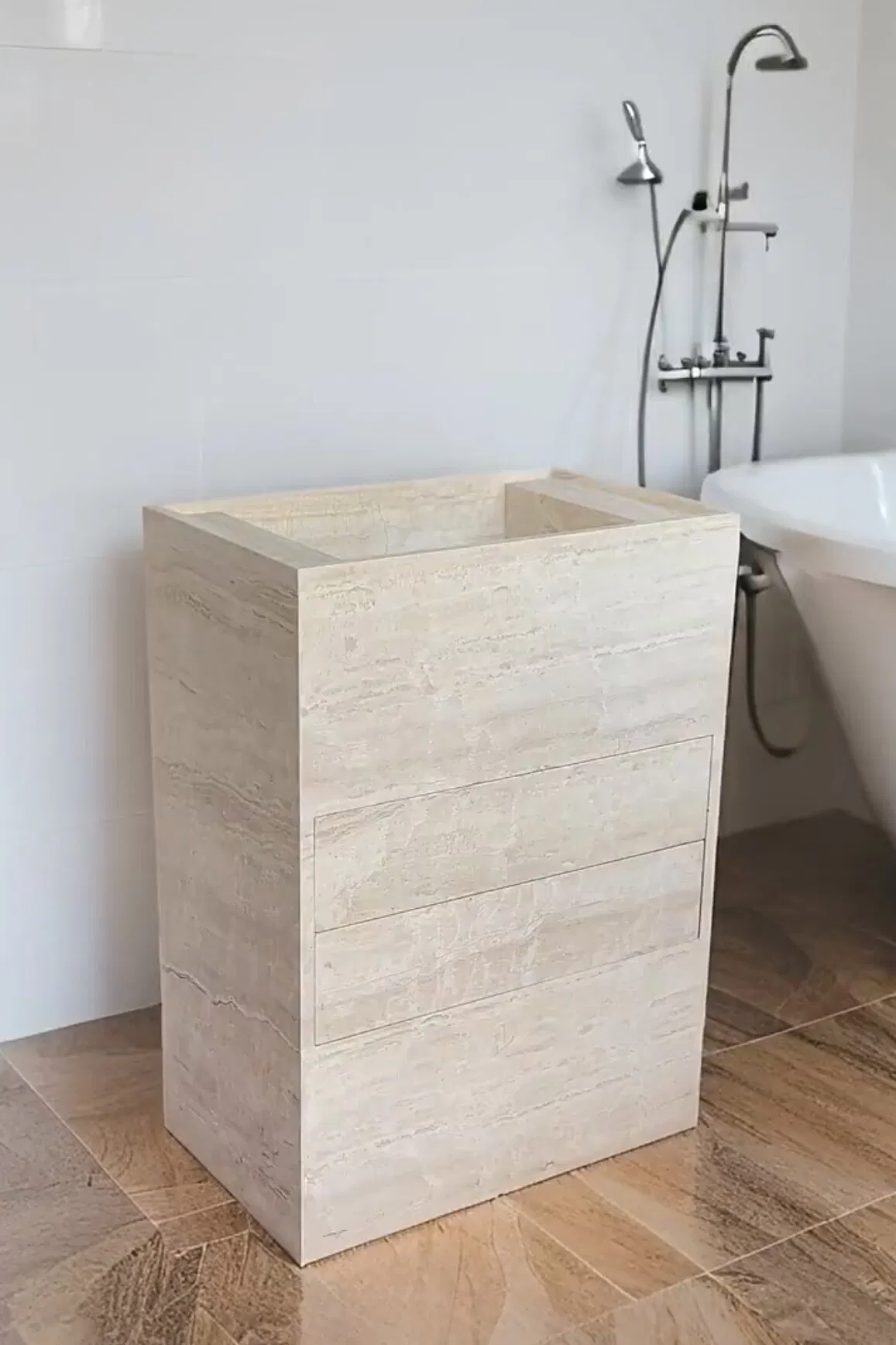 Natural stone honed/matt White Travertine Vanity Sink for interior/indoor hotel/apartment/office/restaurant/bar Bathroom/toilet