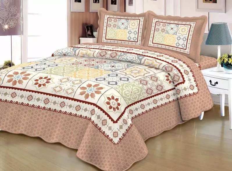 Luxury Quilted Rose Patchwork Cotton Wedding Bedspread Set, Wholesale Bedspread