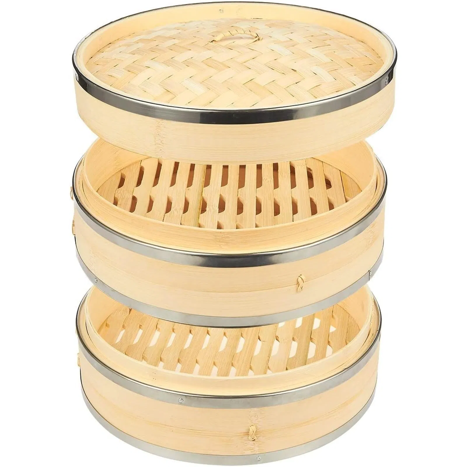 Premium 10-Inch Bamboo Steamer with Steel Support Rings