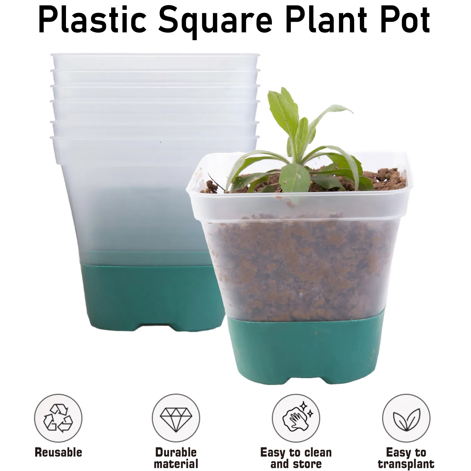 Square Plant Pots Dark Green Bottom Nursery Tray Reusable Breathable Seed Starter Containers