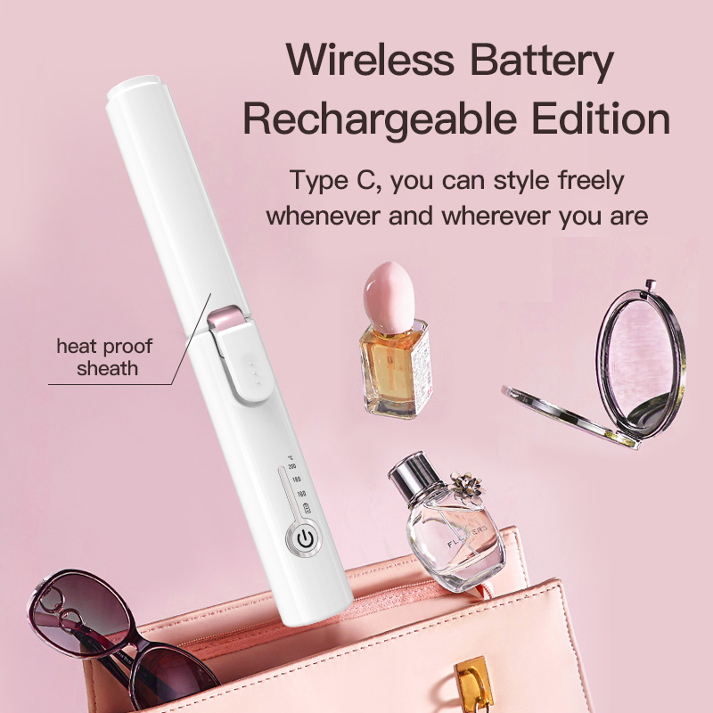 Mini Portable Pocket Straightening and Curling Iron 2-in-1 Wireless Rechargeable Curling Iron