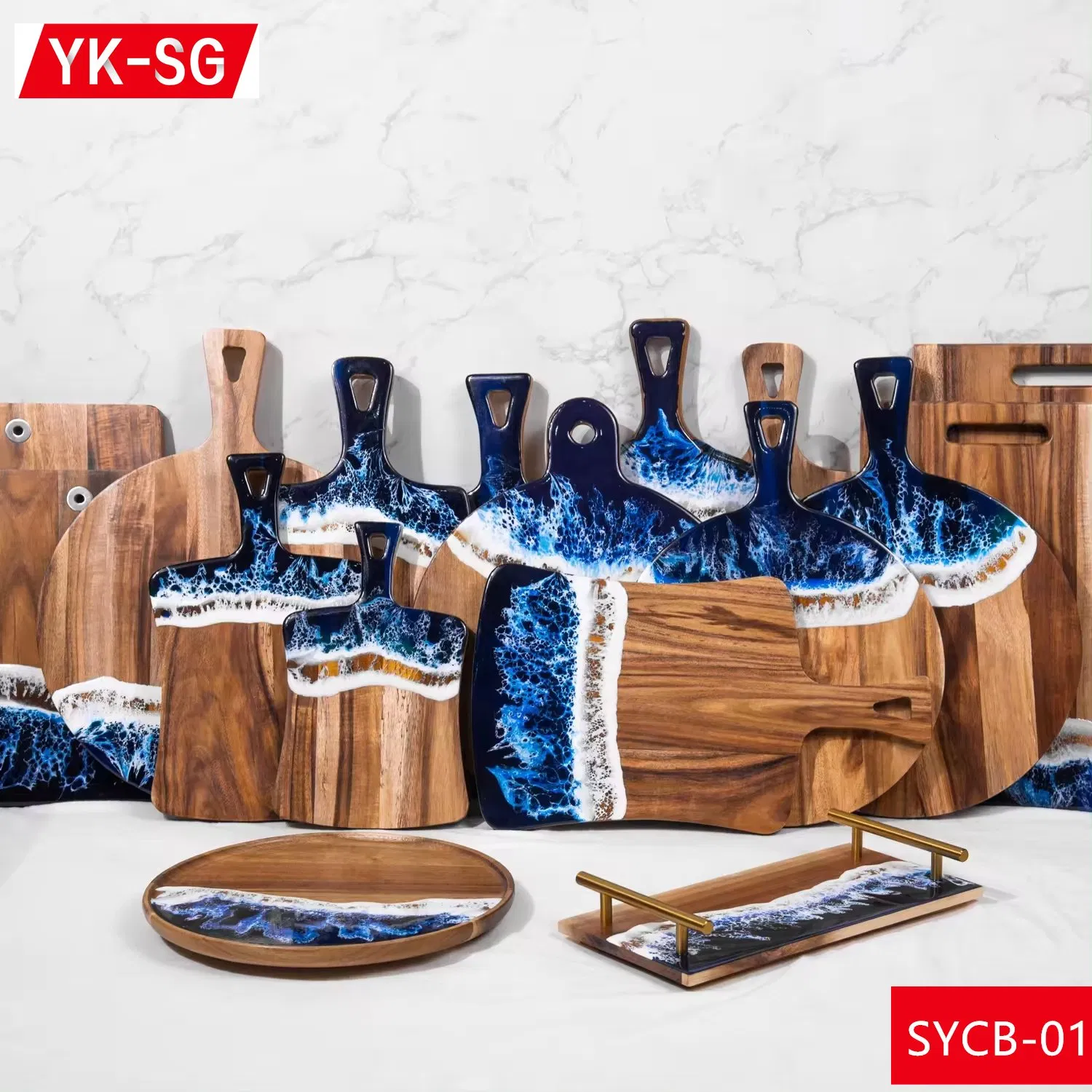 Solid Wood Pallet Epoxy Resin Marine Pattern Cutting Board