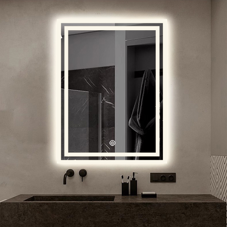 Rectangle LED Wall Mirror Touch Screen Decor Bathroom Fogless LED Smart Vanity Mirror with LED Light