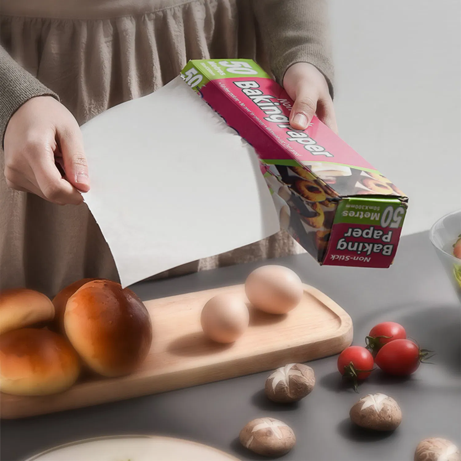 Custom Heat Resistant Non Stick Grease Proof Kitchen Oven Cake Reusable Silicon Coated Disposable Parchment Bake Paper