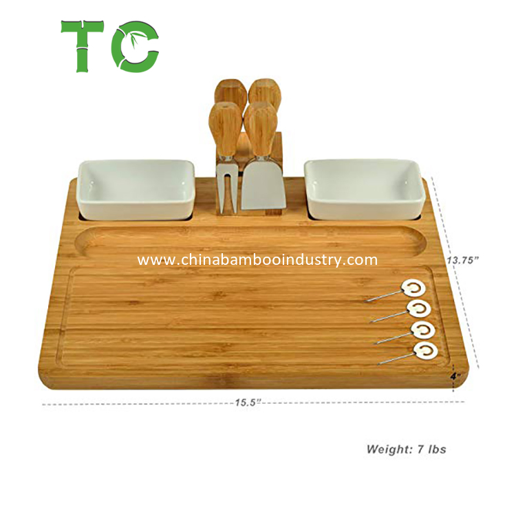 Большая бамбуковая доска для сыра и закусок с 4 инструментами