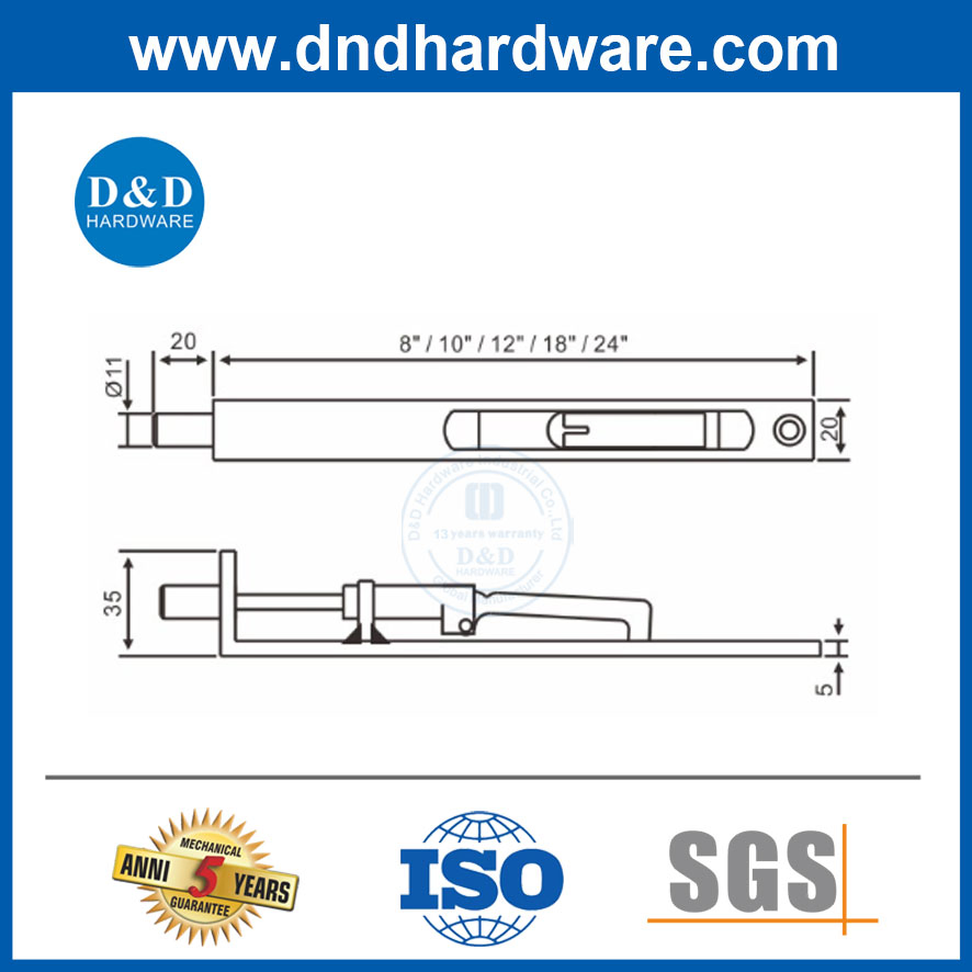 High Quality Wooden Door Accessories Polished Gold Flush Bolt