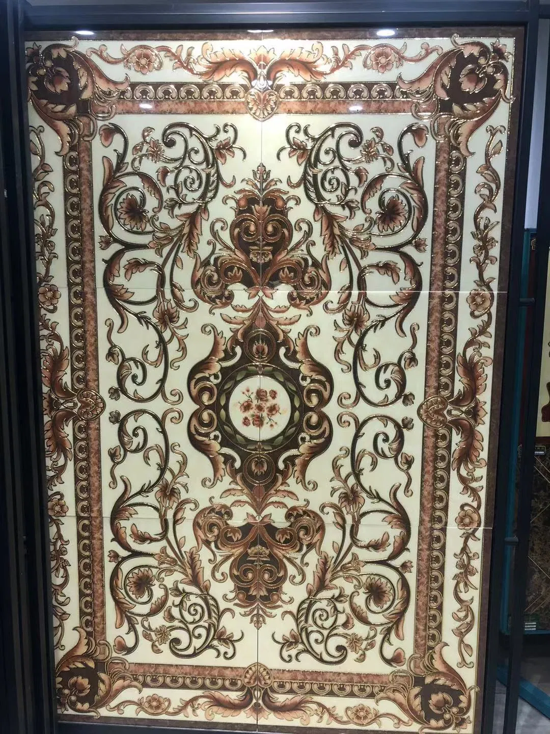 Cryshtal Porcelain Living Room Carpet Tiles with Golden Lines for MID East