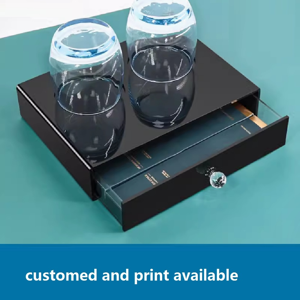 Hotel Room Supplies Acrylic Furniture Products Storage with Two Cup Holders and Drawer Landscape White Consumables Box Toothpaste Holder