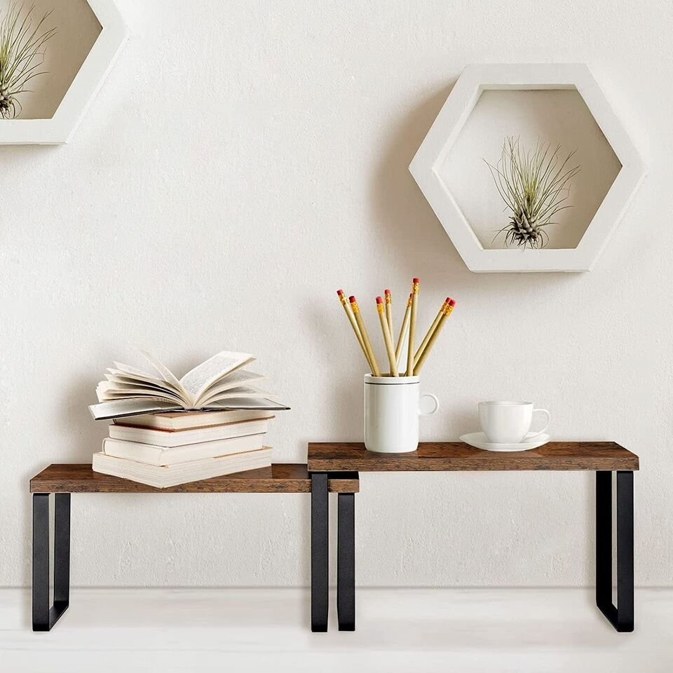Shelf Organizer Expandable Wood Rack 2 Pack