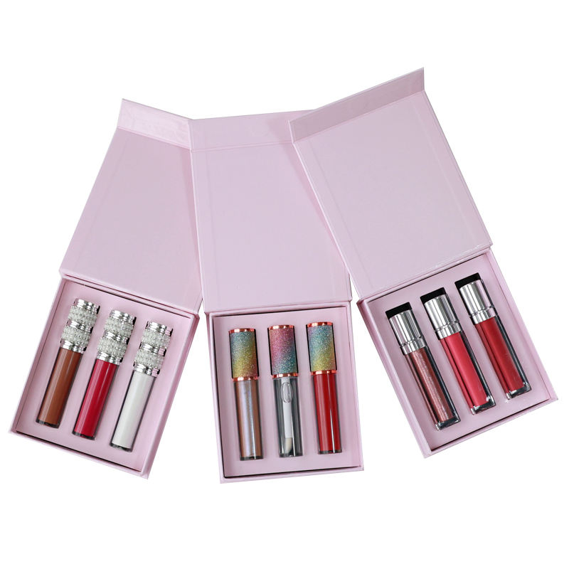 Wholesale Cosmetics 3 in 1 Lipstick Set Waterproof Nude Clear Lip Stick Gift Box