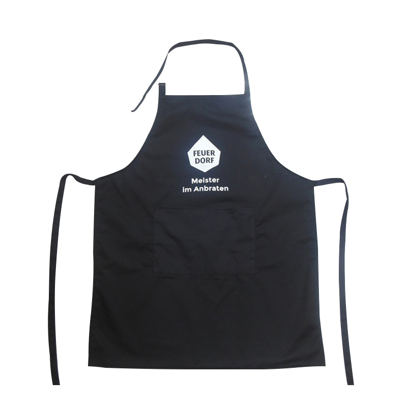 Hot Sale Promotion Wholesale Cotton Twill Black Silkscreen Print Chef BBQ Adjustable Kitchen Apron with Pocket